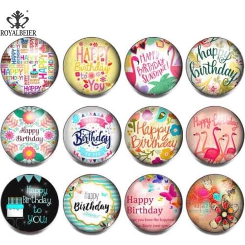 12pcs/lot Mixed Happy New Year Words 18mm Glass Snap Buttons Charms For 18mm Snaps Glass Beads for Jewelry Making kg0106