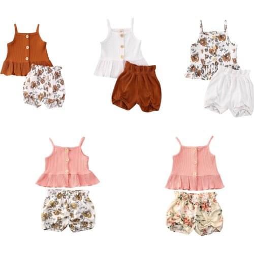 2PCS Kids Baby Girl summer Clothes Sleeveless Knitted Vest Tops Dress Flower Shorts Pants sweet girls Floral Outfit Set