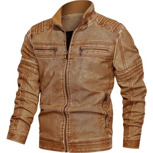 2019 New fashion Autumn winter Men Jacket Coat Leisure PU Leather clothing oversize Standing collar Distressed leather jacket