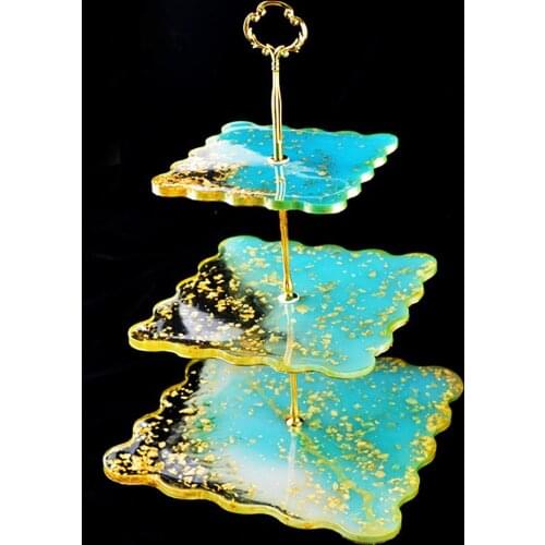 3 Tier Square Fruit Tray Mould Silicone Cake Fruit Food Plate Stand Resin Casting Mold DIY Coaster Mould For Desktop Decoration