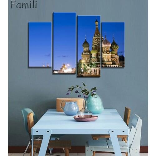 4Pieces/set Russia City Landscape Paintings Wall Art Home Decoration Unframed Canvas Oil Painting For Living Room,wall painting