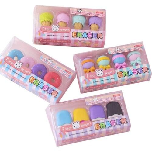4pcs Cute Korean Donut Lollipop Rubber Eraser Kid Gift School Supplies Students Stationery