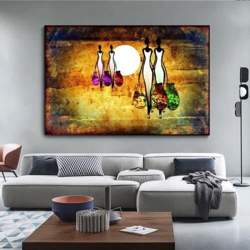 Abstract Sunset African Woman Figure Oil Painting on Canvas Posters and Prints Cuadros Art on the Wall Picture for Living Room