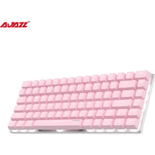 AJAZZ Pink Mechanical Keyboard White Lighting with Red Geen Optional Switch for Gaming Keyboard 82Keys Mini USB Keyboard for La