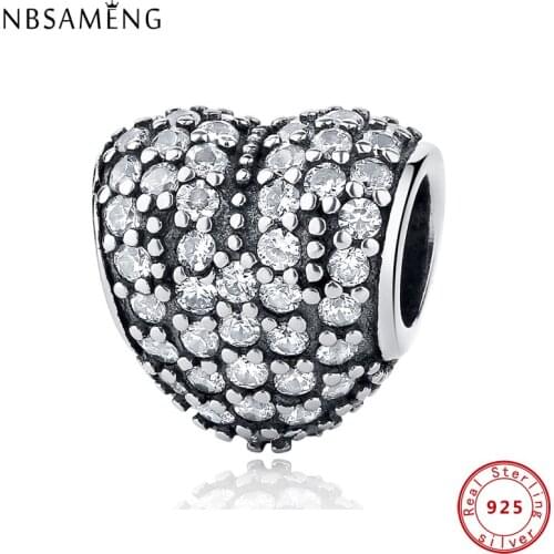 Authentic 100% 925 Sterling Silver Beads Charms Cubic Zirconia Heart Charms Fit Original Bracelets & Bangles DIY Jewelry