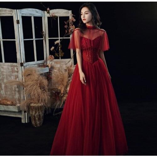 Burgundy Off Shoulder Evening Dresses Fashion Slim Long Ball Gown Party Prom Dress Toast Clothing Robe