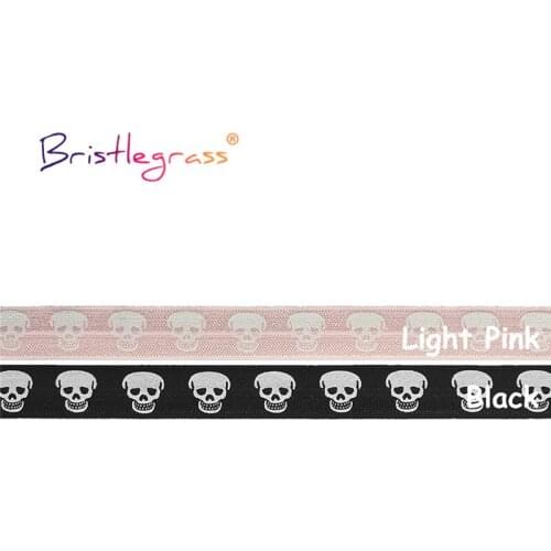 BRISTLEGRASS Combo 4 Yard 5/8" 15mm White Skull Print Fold Over Elastic FOE Spandex Satin Band Hair Tie Headband DIY Sewing Trim