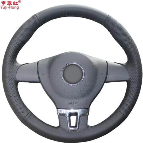 Yuji-Hong Top Layer Genuine Cow Leather Car Steering Wheel Covers Case for Volkswagen VW Tiguan Lavida Passat B7 Jetta Mk6
