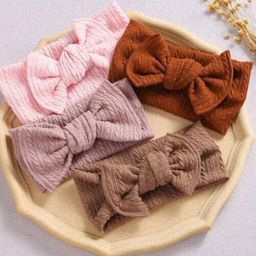 Children Big Bow Headband For Kids Baby Solid Color Knitted Striped Fabric Elastic Turban Hairband Baby Girls Head Wrap Headwear