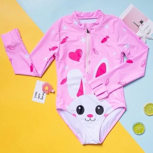 Kids Rash Guard Long Sleeve Girl Swimwear 2-8Y One Piece Swimsuit Rabbit Custome Toddler Girls Bathing Suit Monokini Beachwear