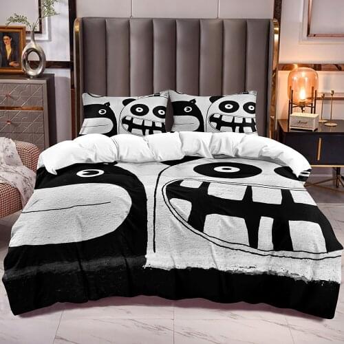 Kids Bedding Duvet Cover with Funny Cartoon Pattern White Reverse Comforter Cover with Zipper White Reverse