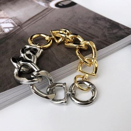 Two tone gold silver chunky link chain bracelet for women men hyperbole punk hip-hop bracelet bangle cool jewelry 2021