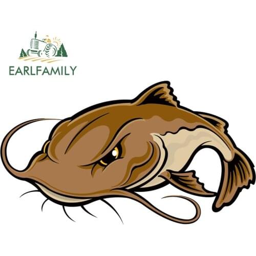 EARLFAMILY 13cm x 7.3cm Cartoon Catfish Fishing Sticker Boat Kayak Car Bumper Decals Fishing Art Waterproof Car Stickers