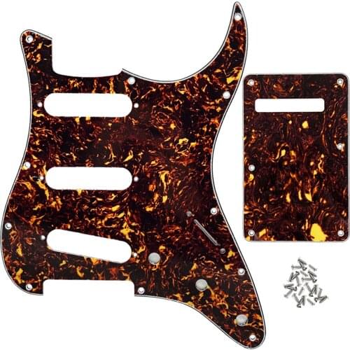 FLEOR Brown Tortoise Guitar Pickguard SSS & Back Plate & Screws for Strat Style Guitar Accessories