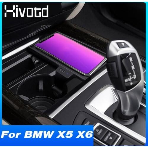 Hivotd Car QI Wireless Charger For BMW X5 F15 X6 Accessories 15W Fast Charging Plate Mat Interior Modification Parts 2018-2014