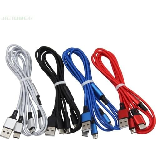 100pcs/lot 3in1 USB Cable Micro USB Type C Charger Cable for iPhone XR Samsung S8 Huawei P20 Charging Cable Cord Charging Wire