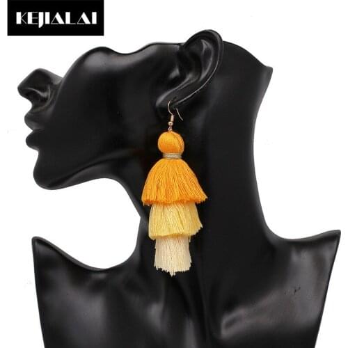 KEJIALAI Boho Style Statement Earrings Long Tassel Accessories for Women Ethnic Vintage Retro Dangle Earrings Handmade Gift