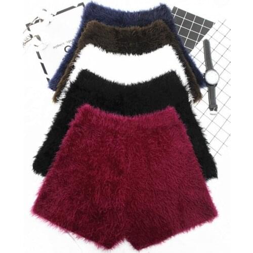 Spring And Winter Womens Thick Mohair Fur Shorts High Waist Stretch Knitted Boots Thick Fur Warm Short Trousers