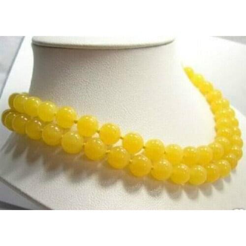 Beautiful long 34"inch Natural 12mm Yellow Beads Necklace