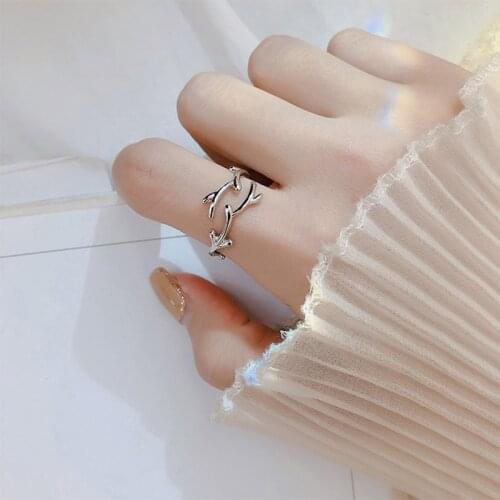 Branch Cool Small Dainty Minimalist 925 Sterling Silver Adjustable Ring For Women Finger Jewelry Romantic Thin Gift