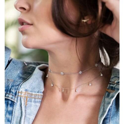 Pendant spring jewelry bridal wedding gift lovely cute cz flower charm delicate 925 sterling silver link flower choker necklace