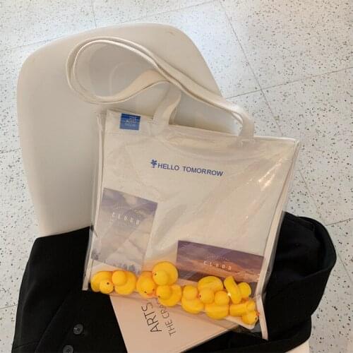 Summer New Fashion Canvas Shopping Bag Pvc Clear Double Transparent Bag Waterproof Causal Tote Shoulder Bag Messenger Handbag