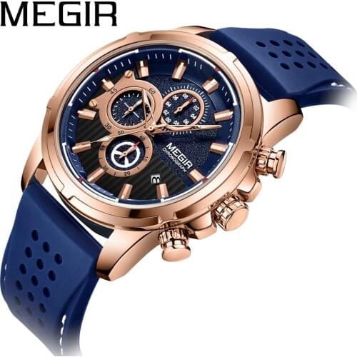 MEGIR Quartz Watch Men Waterproof Silicon Sport Watches Mens Clock Chronograph Wristwatches Military Army Erkek Kol Saati Montre