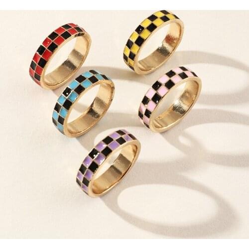Trendy Plaid Rings Geometric Checkered Rings For Men Women Oil Drop Fingers Ring Creative Designer Jewelry Gifts Accessories NEW