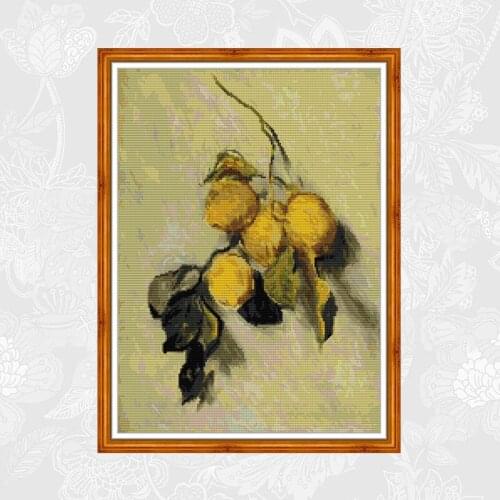 Branch of Lemons Cross Stitch Kits 14CT White Fabric 11CT Printed Canvas DIY Handmade Embroidery Sets Cross-stitch Needlework