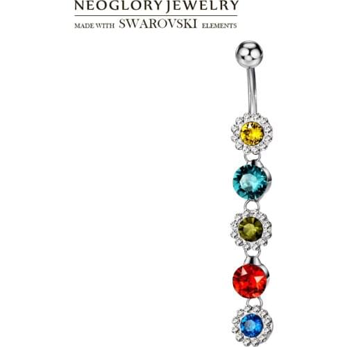Neoglory Austria Rhinestone Body Jewelry Colorful Flower Chain Shaped Navel & Bell Button Ring For Lady Elegant Party Sale