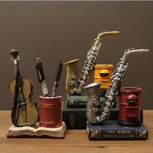 Nostalgic Saxophone Violin Miniature ModelPostbox Pen Holder Home Decor Resin Ornament Book Stand Study Room Decoration Crafts