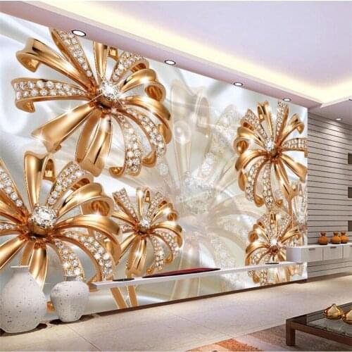 Beibehang Custom wallpaper papel de parede 3d European palace gold diamond flower jewelry living room TV wallpaper for walls 3 d