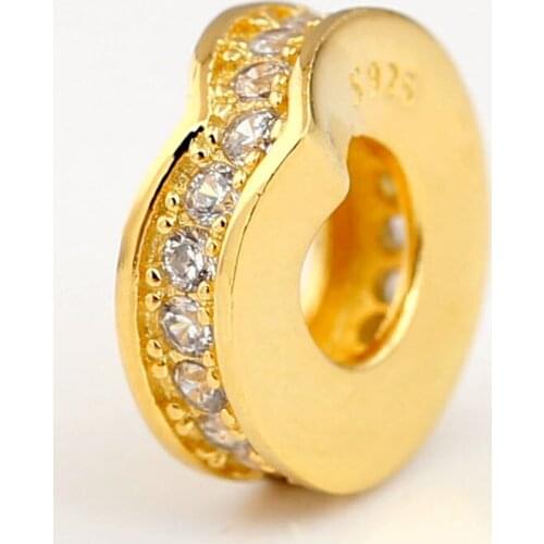 Original Gold Color Shimmering Wish With Crystal Space Beads Fit 925 Sterling Silver Charm Bracelet Bangle Diy Jewelry