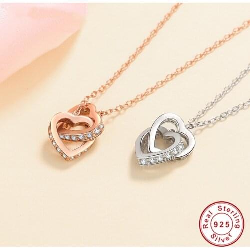Geoki 925 Sterling Silver Passed Diamond Test Total 0.5 ct D Color VVS1 Moissanite Heart Pendant Necklace Luxury Rose Gold Chain