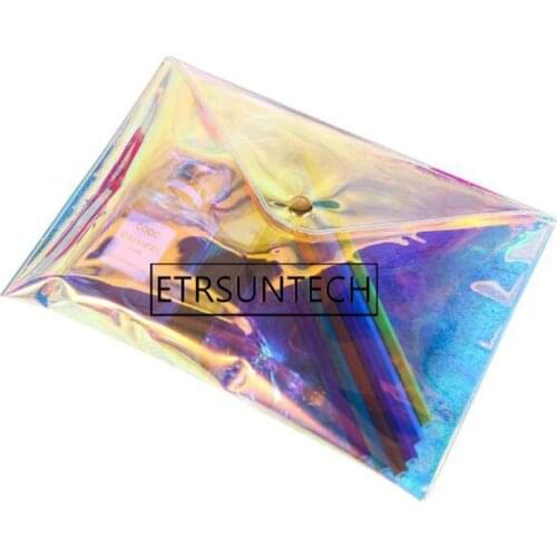 100pcs Waterproof Laser Holographic Clear Shining Sequin Plastic PVC Button Envelope Flap Document Gift Case Cosmetic Bag