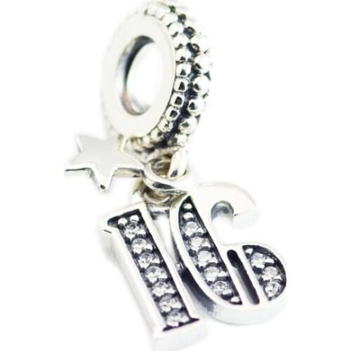 Fits For Pandora Charms Bracelets 16 Years of Love Beads with Clear CZ 100% 925 Sterling-Silver-Jewelry Free Shipping