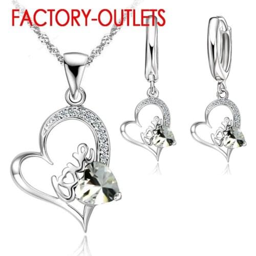 Genuine 925 Sterling Silver Bridal Jewelry Sets CZ Cubic Zircon Lovers' Heart Drop Necklaces Hoop Earrings Women Party Jewelry