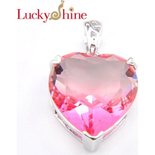Luckyshine 16*16 mm Huge Heart Bi Colored Tourmaline Silver Pendants Charms Pendants for Necklaces For Women Jewelry