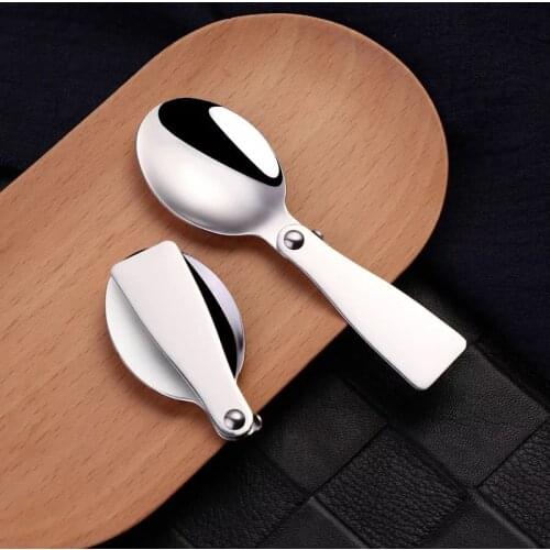 Portable Foldable Spoon Silver Stainless Steel Picnic Camping Folding Spoon for Outdoor Hiking Travel Tableware