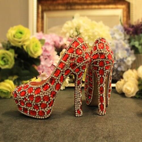 Luxury Red crystal Wedding shoes 2021 New women party shoes Bridal women high heels fashion platform shoes