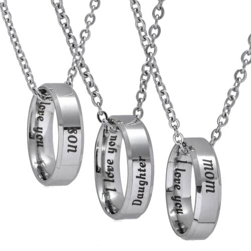 Family Series Jewelry Stainless Steel Circle Pendant Chain Necklace For Mom Son Daughter Children Kids Boy Girl Mother Present