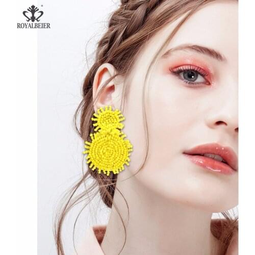 ROYALBEIER Seed Beads Long Tassel Earrings Handmade Weaving Drop Earrings Boho Statement Fashion Jewelry Ethnic Bijoux ES0365