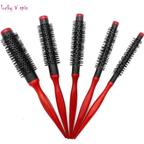 Bristle Wavy Curly Hair Brush Wood Handle Natural Fluffy Roll Brush Red Round Hair Comb Salon Hairdressing Styling Curler Comb