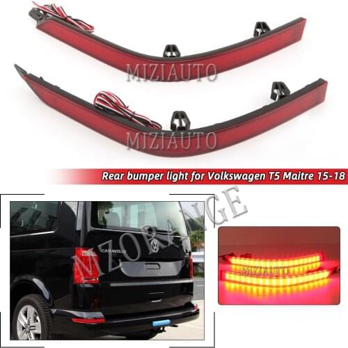 LED Rear Bumper Reflector Light For VW T5 Tranporter Multivan 15-18 For Caravelle 2016-Up Brake Stop Lights Rear Fog Lamp