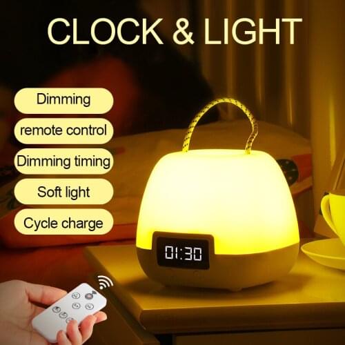 Led Remote Control Night Light Childrens Bedroom Bedside Lamp Chandelier Timing Clock Function USB Charging Table Lamp