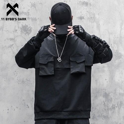 11 BYBBS DARK Dark Function Sweatshirt Hoodie Mens Hip Hop Streetwear Patchwork Pockets Sweatshirts Cotton Pullover Sweatshirts