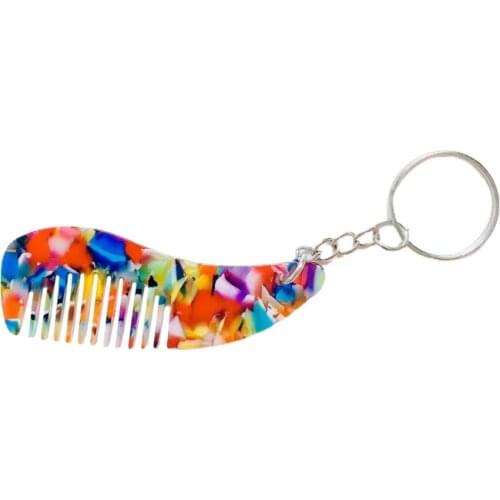 Creative Acetate Mini Hair Comb Portable Keychain Lovely Leopard Print Hairbrush Hairdressing Tools Travel Keyring for Women Gir