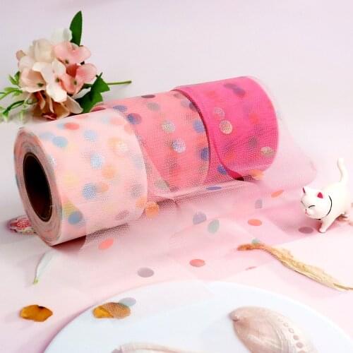 6cm 25Yards Color Dotted Tulle Glitter Ribbon Organza Mesh Fabric Tape DIY Craft Accessories Hair Clip Bow Supplies