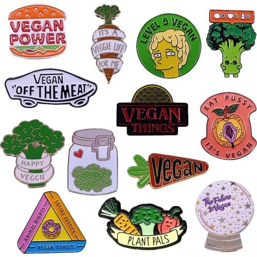 Vegan enamel pins Collection Broccoli Carrot pussy Vegetarian vegetables badge cartoon brooches