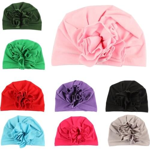 Yundfly Flower Baby Hat Newborn Elastic Kids Turban Hats for Girls 10 Colors Cotton Blend Infant Beanie Caps Hair Accessories